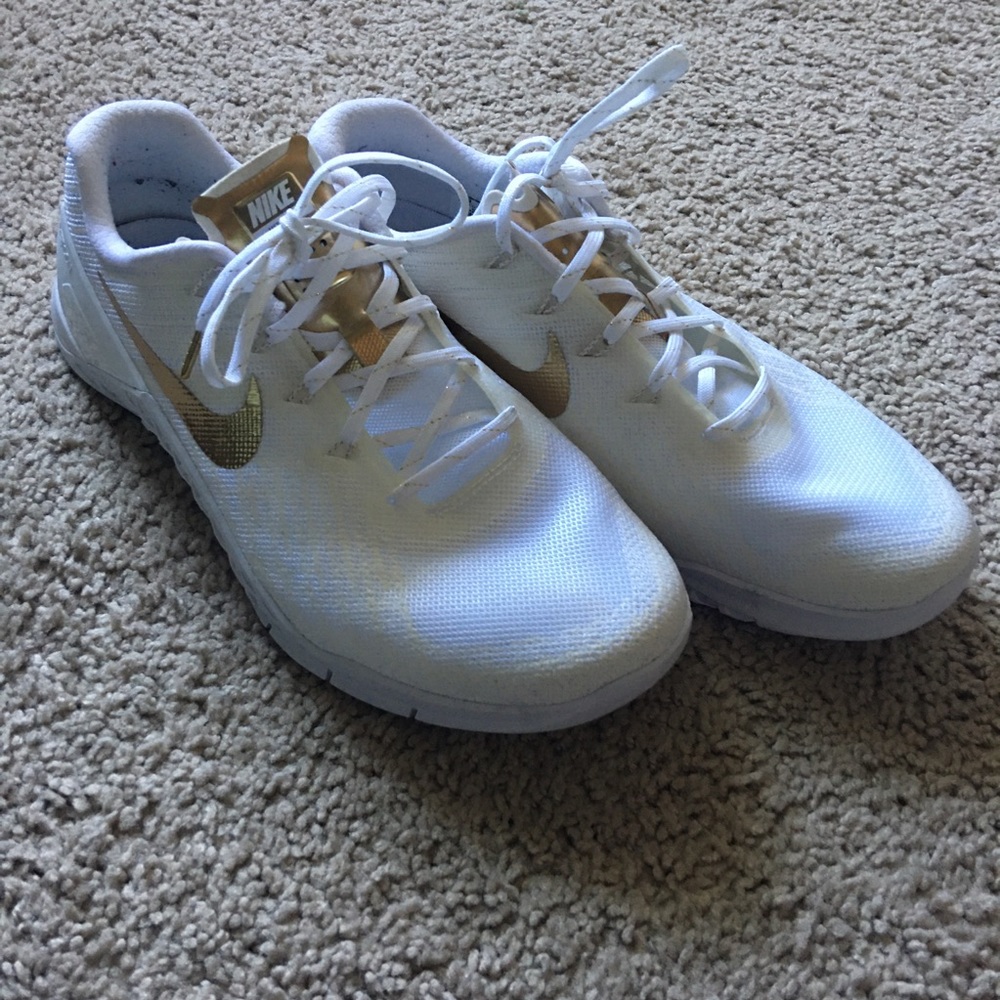 White and Gold Nike Metcon 3